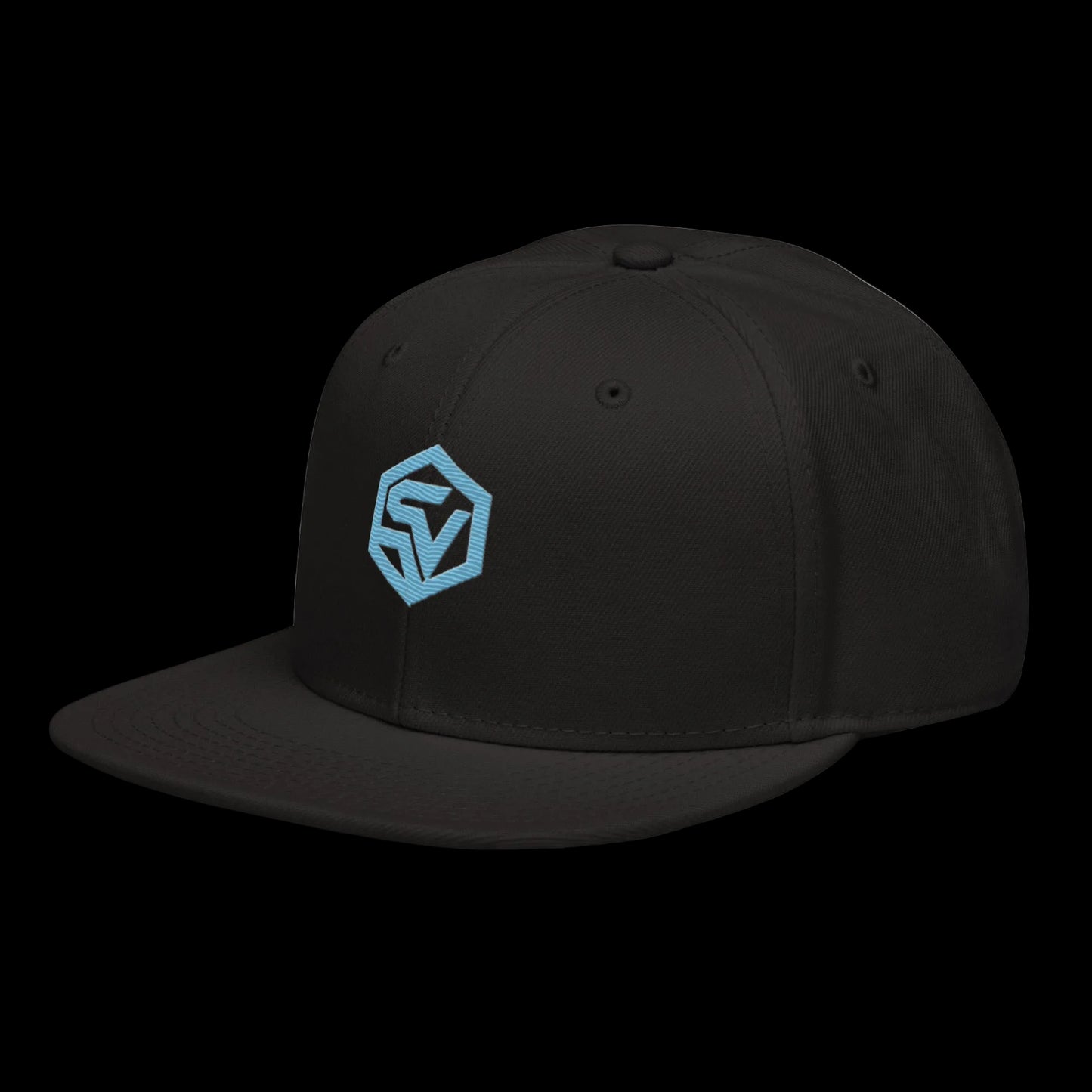Orbital Snapback β Cyan SV Embroidered Black Cap | Wireframe Techwear Streetwear Hat