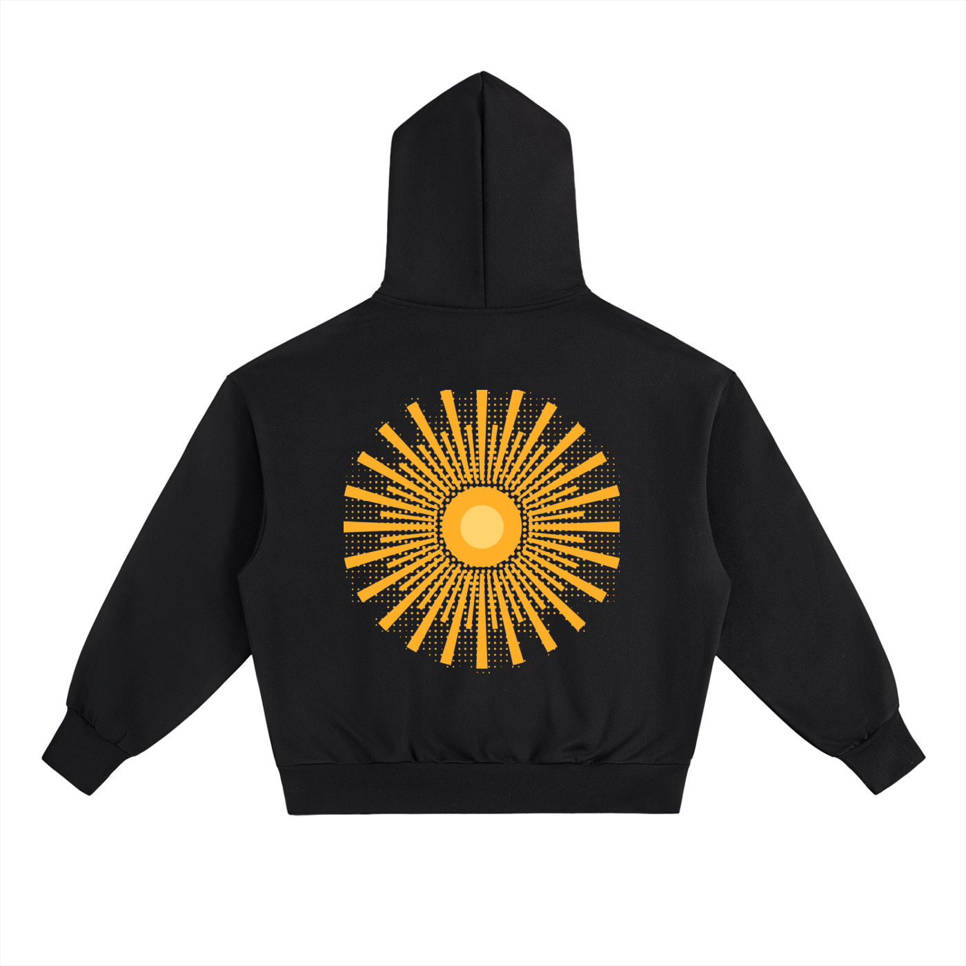 Solar Flare Hoodie — Oversized Heavyweight Streetwear Hoodie with Gold Sunburst Print (500 GMS)