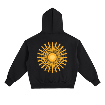 Solar Flare Hoodie — Oversized Heavyweight Streetwear Hoodie with Gold Sunburst Print (500 GMS)