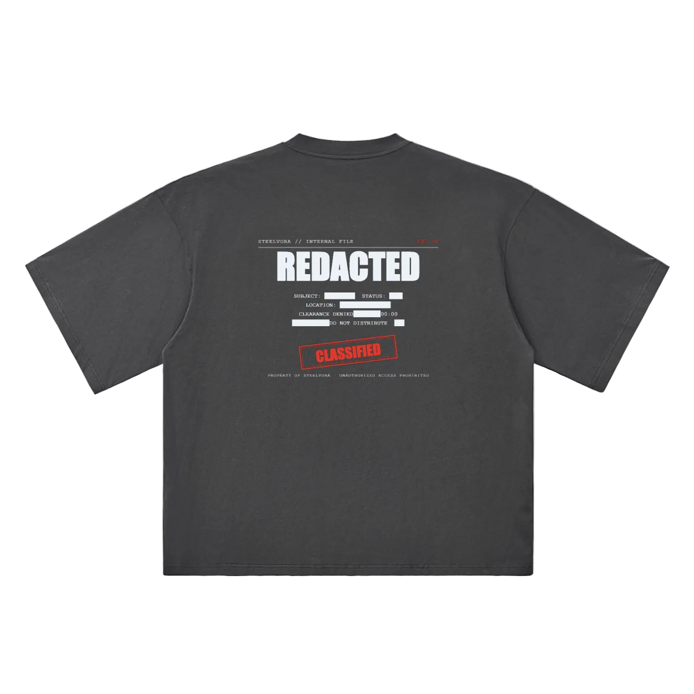 Redacted — Oversized Drop Shoulder Tee | Classified File Graphic Streetwear T-Shirt (250 GMS)