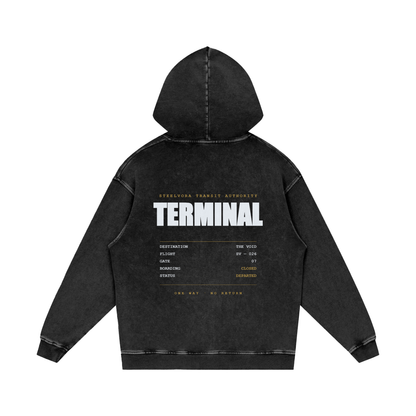 Terminal — Snow Washed Loose Cotton Hoodie | Departure Board Transit Streetwear Hoodie