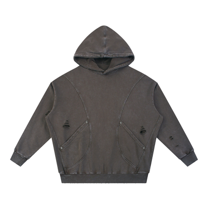 Void —  Snow Washed Distressed Panel Pocket Hoodie (420 GMS)