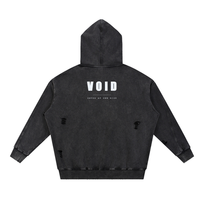 Void —  Snow Washed Distressed Panel Pocket Hoodie (420 GMS)