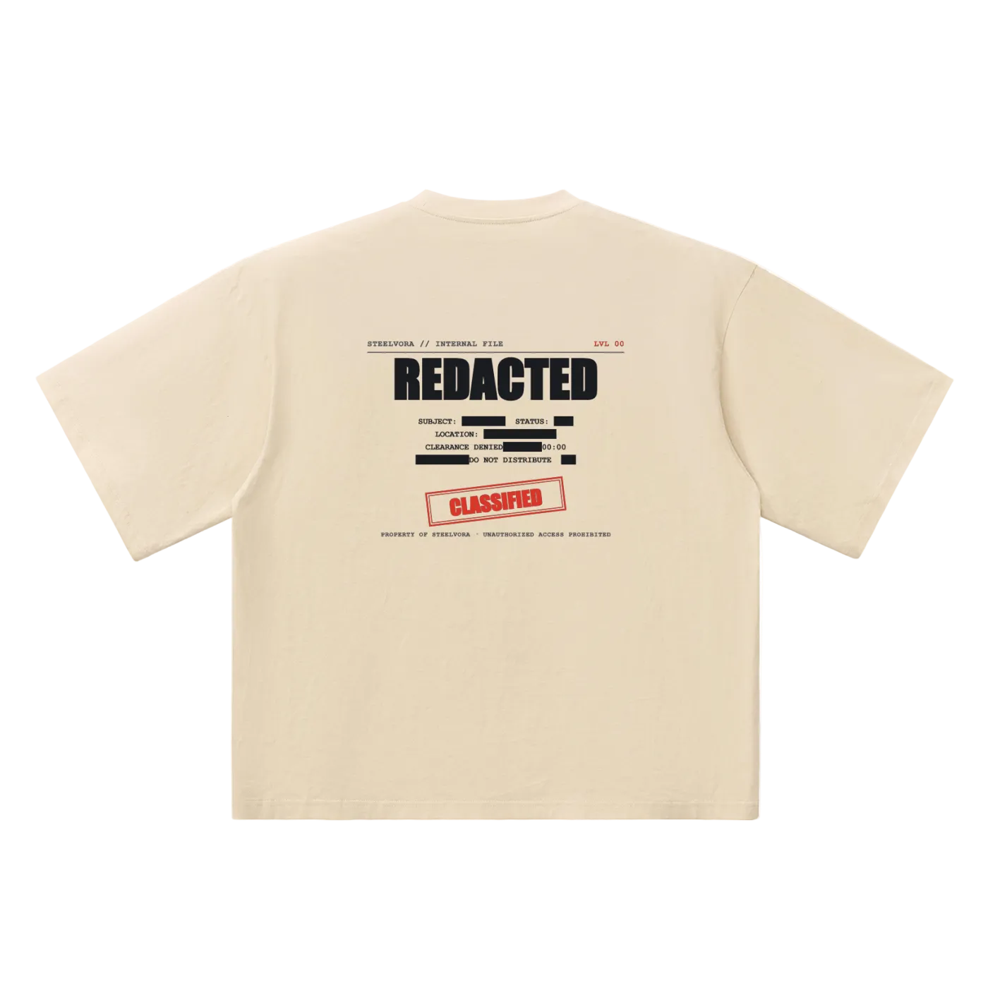 Redacted — Oversized Drop Shoulder Tee | Classified File Graphic Streetwear T-Shirt (250 GMS)