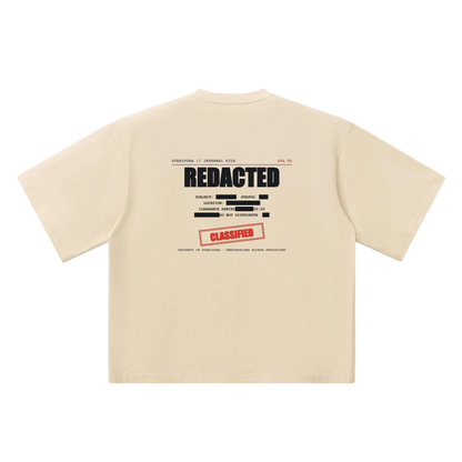 Redacted — Oversized Drop Shoulder Tee | Classified File Graphic Streetwear T-Shirt (250 GMS)