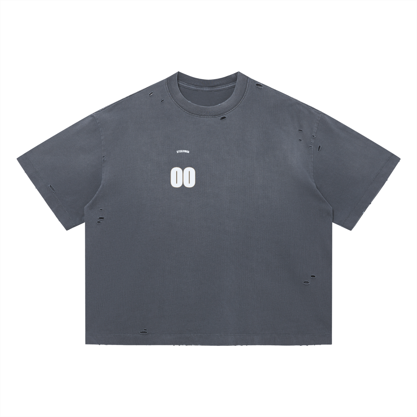 00 — Vintage Washed Distressed Boxy Tee | Varsity Jersey Number Streetwear T-Shirt (305 GMS)