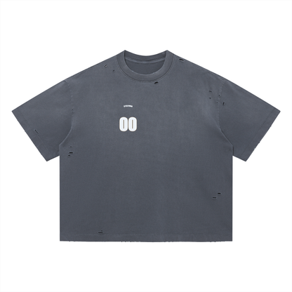 00 — Vintage Washed Distressed Boxy Tee | Varsity Jersey Number Streetwear T-Shirt (305 GMS)