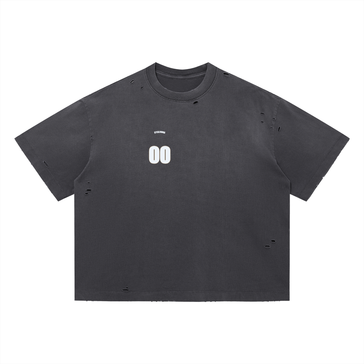 00 — Vintage Washed Distressed Boxy Tee | Varsity Jersey Number Streetwear T-Shirt (305 GMS)