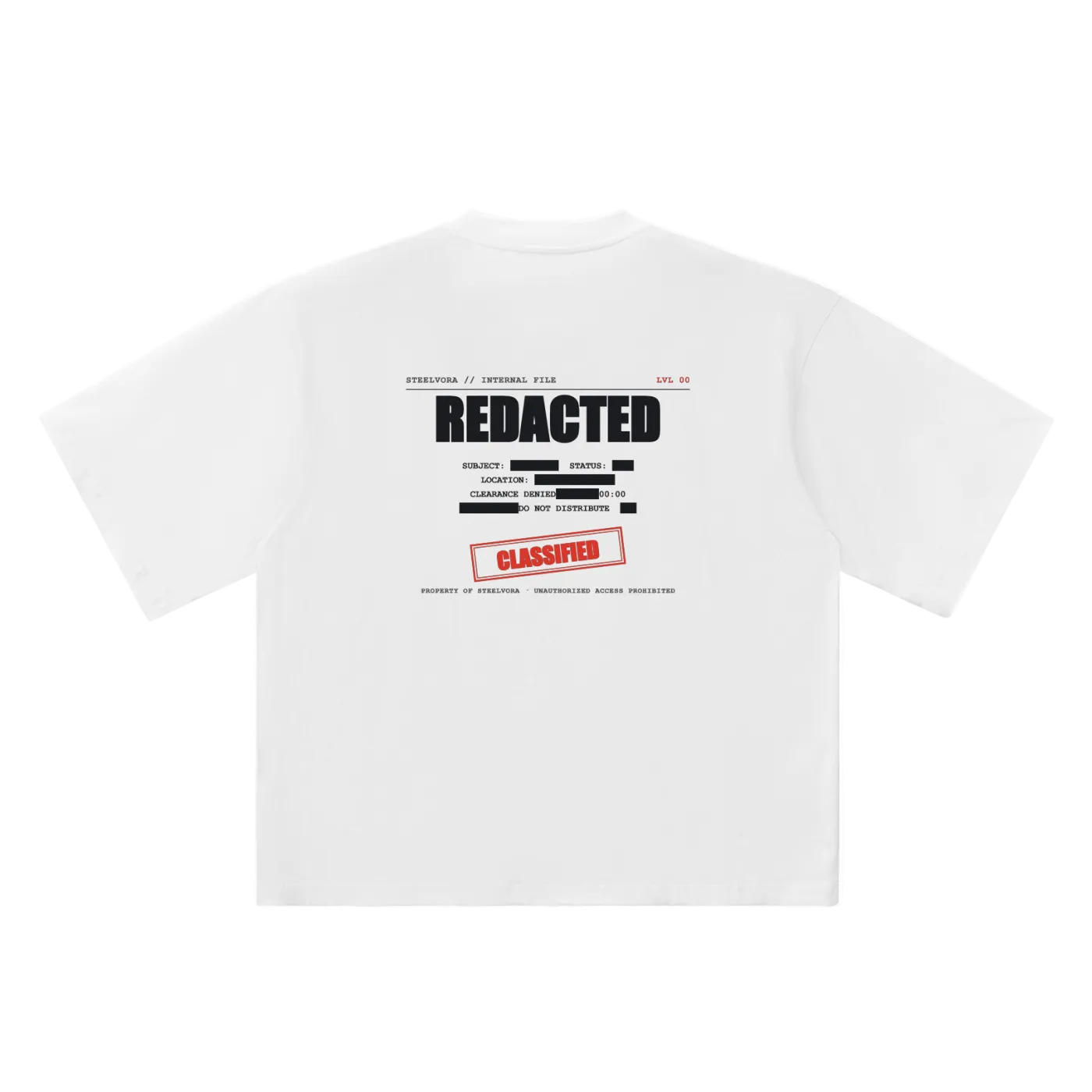 Redacted — Oversized Drop Shoulder Tee | Classified File Graphic Streetwear T-Shirt (250 GMS)