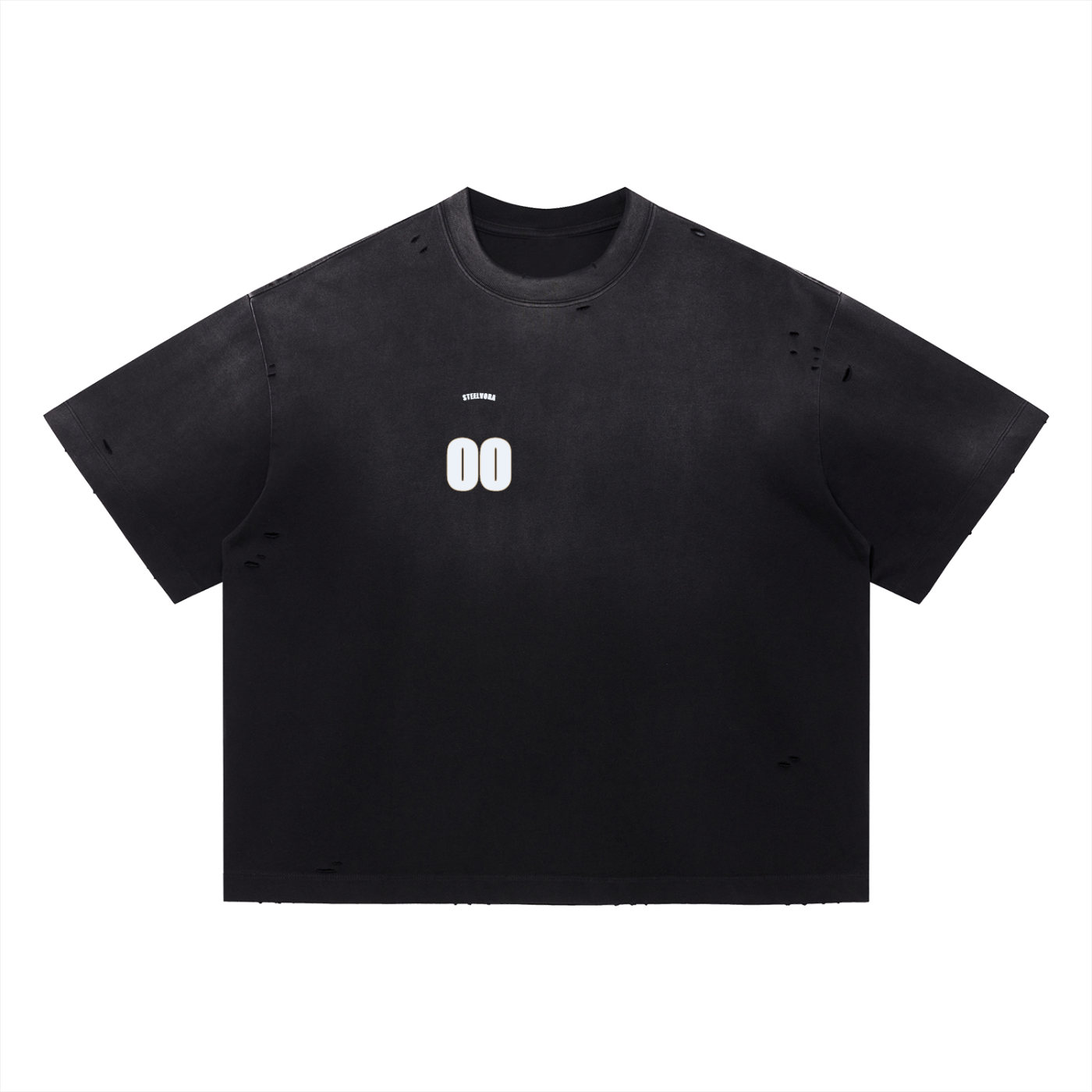 00 — Vintage Washed Distressed Boxy Tee | Varsity Jersey Number Streetwear T-Shirt (305 GMS)