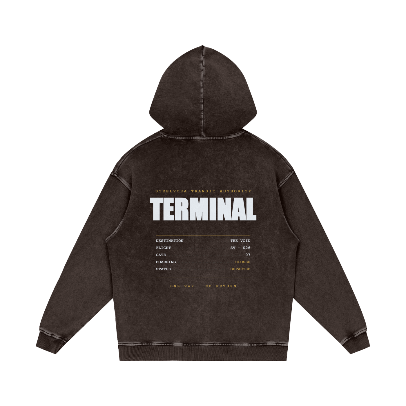 Terminal — Snow Washed Loose Cotton Hoodie | Departure Board Transit Streetwear Hoodie