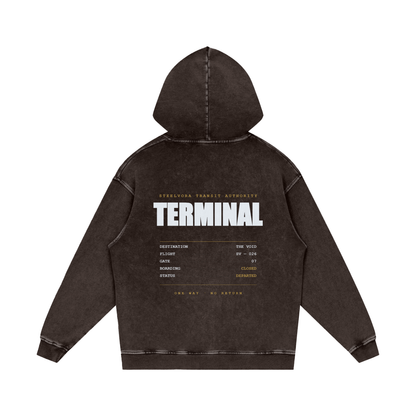 Terminal — Snow Washed Loose Cotton Hoodie | Departure Board Transit Streetwear Hoodie