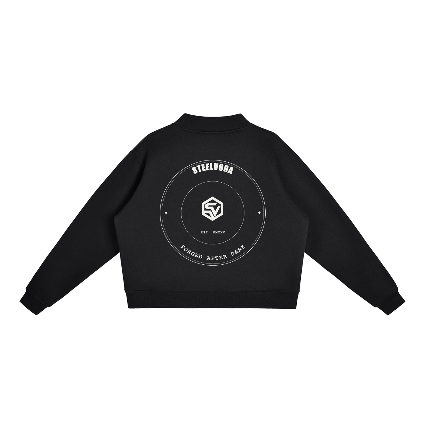 STEELVORA Crest — Essential Fleece Mock-Neck Crew Sweatshirt | Premium Embroidered-Look Seal Streetwear