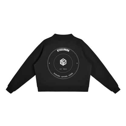 STEELVORA Crest — Essential Fleece Mock-Neck Crew Sweatshirt | Premium Embroidered-Look Seal Streetwear