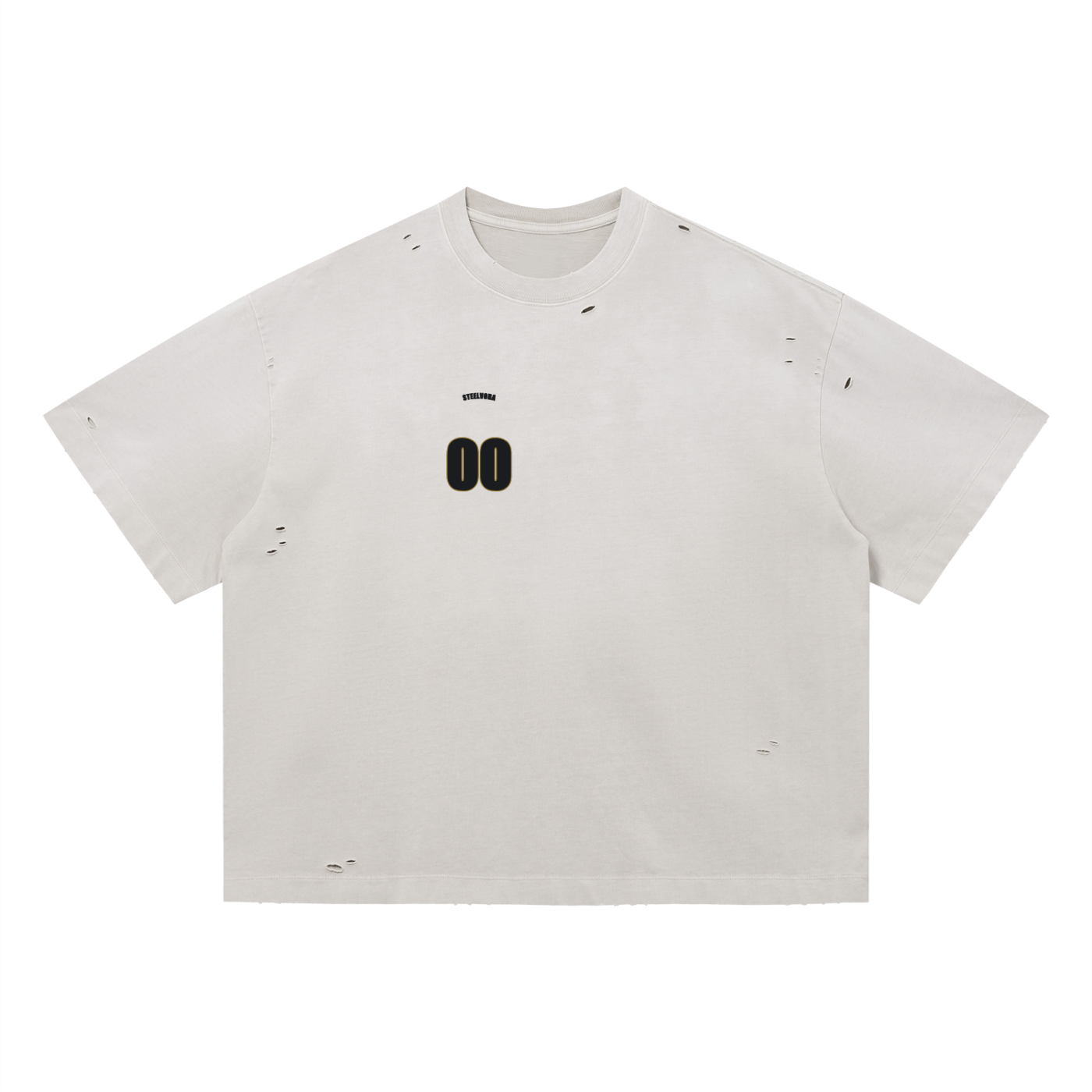 00 — Vintage Washed Distressed Boxy Tee | Varsity Jersey Number Streetwear T-Shirt (305 GMS)