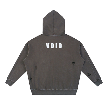 Void —  Snow Washed Distressed Panel Pocket Hoodie (420 GMS)