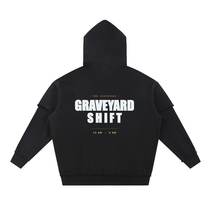 Graveyard Shift —  Snow Washed Raw Edge Double Layered Hoodie