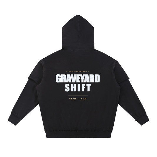 Graveyard Shift —  Snow Washed Raw Edge Double Layered Hoodie