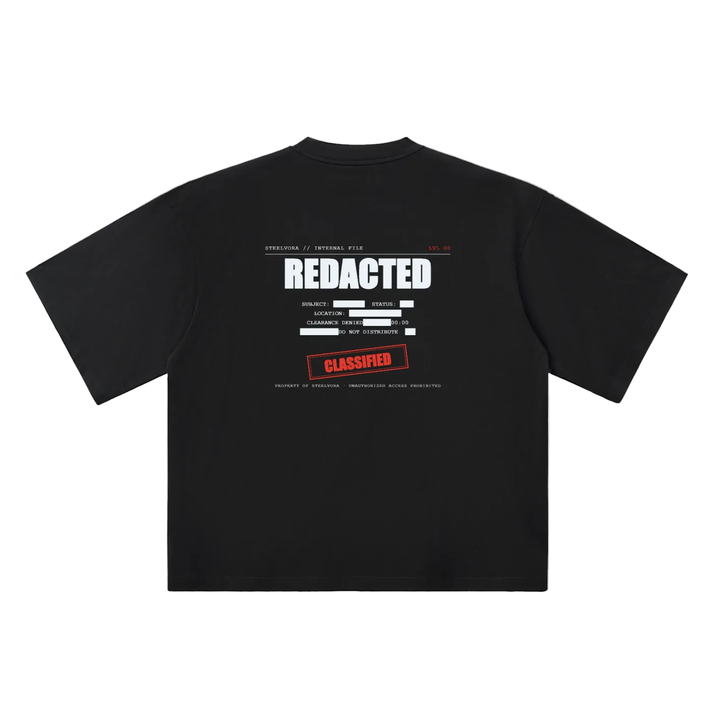 Redacted — Oversized Drop Shoulder Tee | Classified File Graphic Streetwear T-Shirt (250 GMS)
