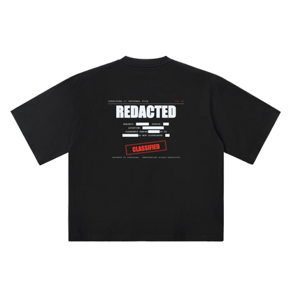 Redacted — Oversized Drop Shoulder Tee | Classified File Graphic Streetwear T-Shirt (250 GMS)