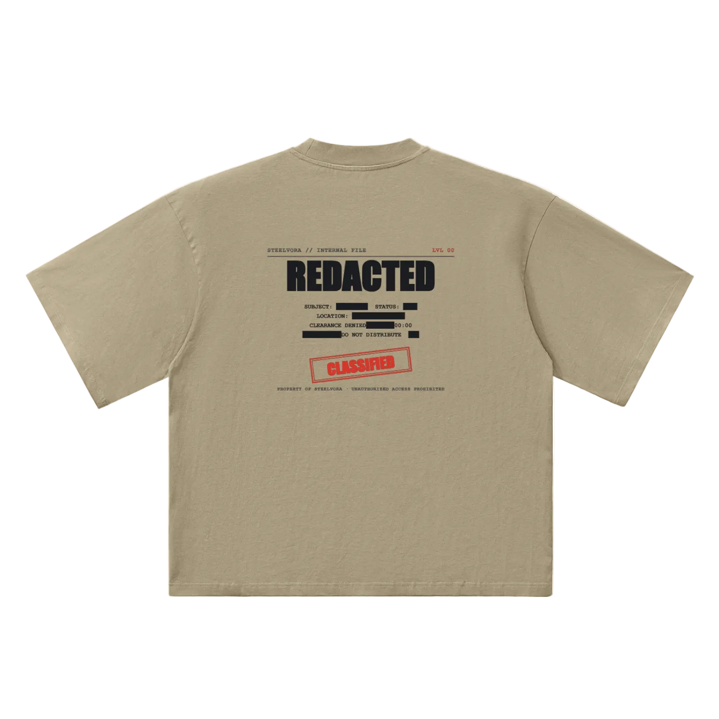 Redacted — Oversized Drop Shoulder Tee | Classified File Graphic Streetwear T-Shirt (250 GMS)