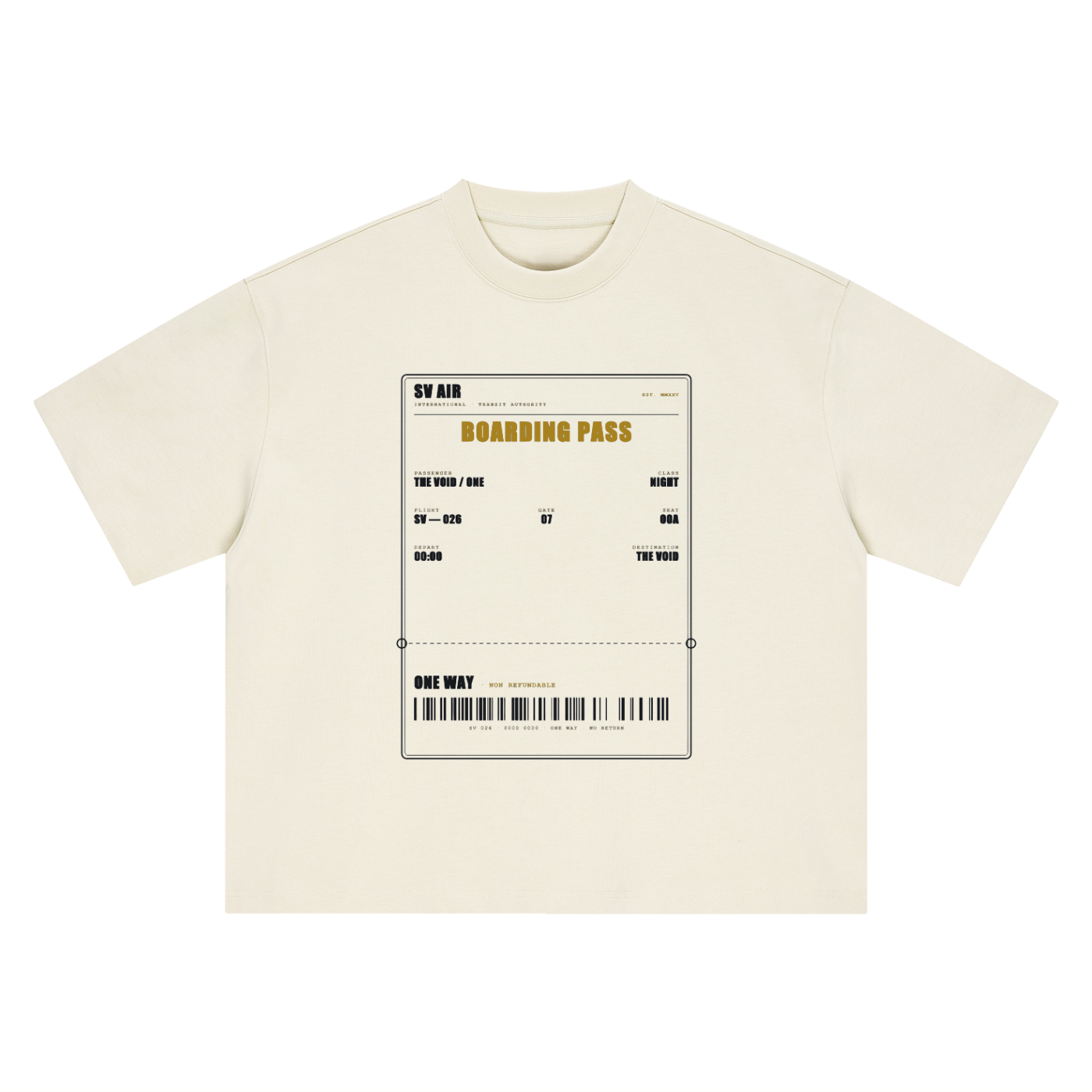 Boarding Pass — Boxy Oversized Tee | SV Air Ticket-Stub Graphic Streetwear T-Shirt (400 GMS)
