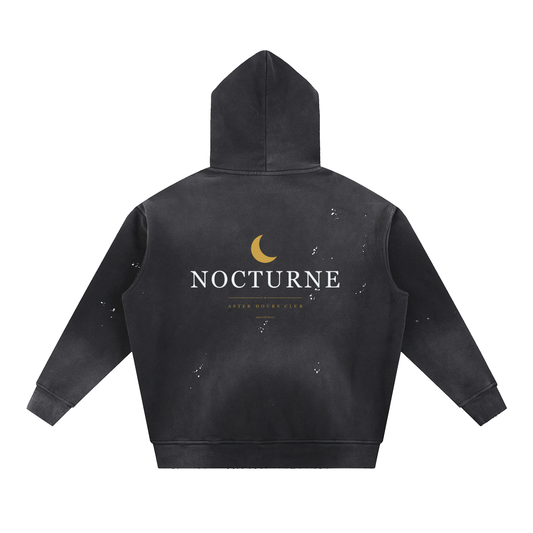 STEELVORA Nocturne — Vintage Washed Frayed Fleece Hoodie | Elegant Moonlit After-Hours Streetwear Hoodie