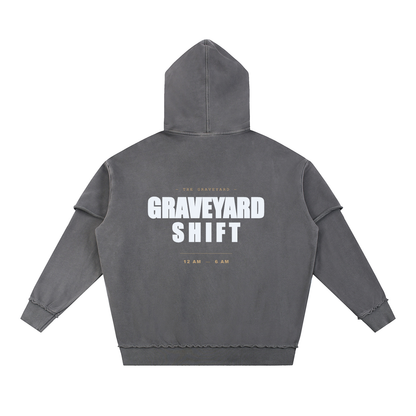 Graveyard Shift —  Snow Washed Raw Edge Double Layered Hoodie