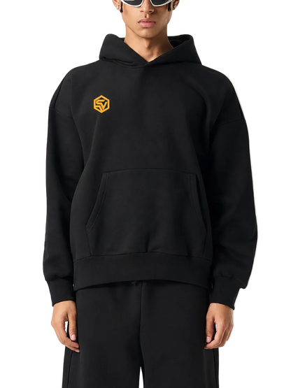 Solar Flare Hoodie — Oversized Heavyweight Streetwear Hoodie with Gold Sunburst Print (500 GMS)