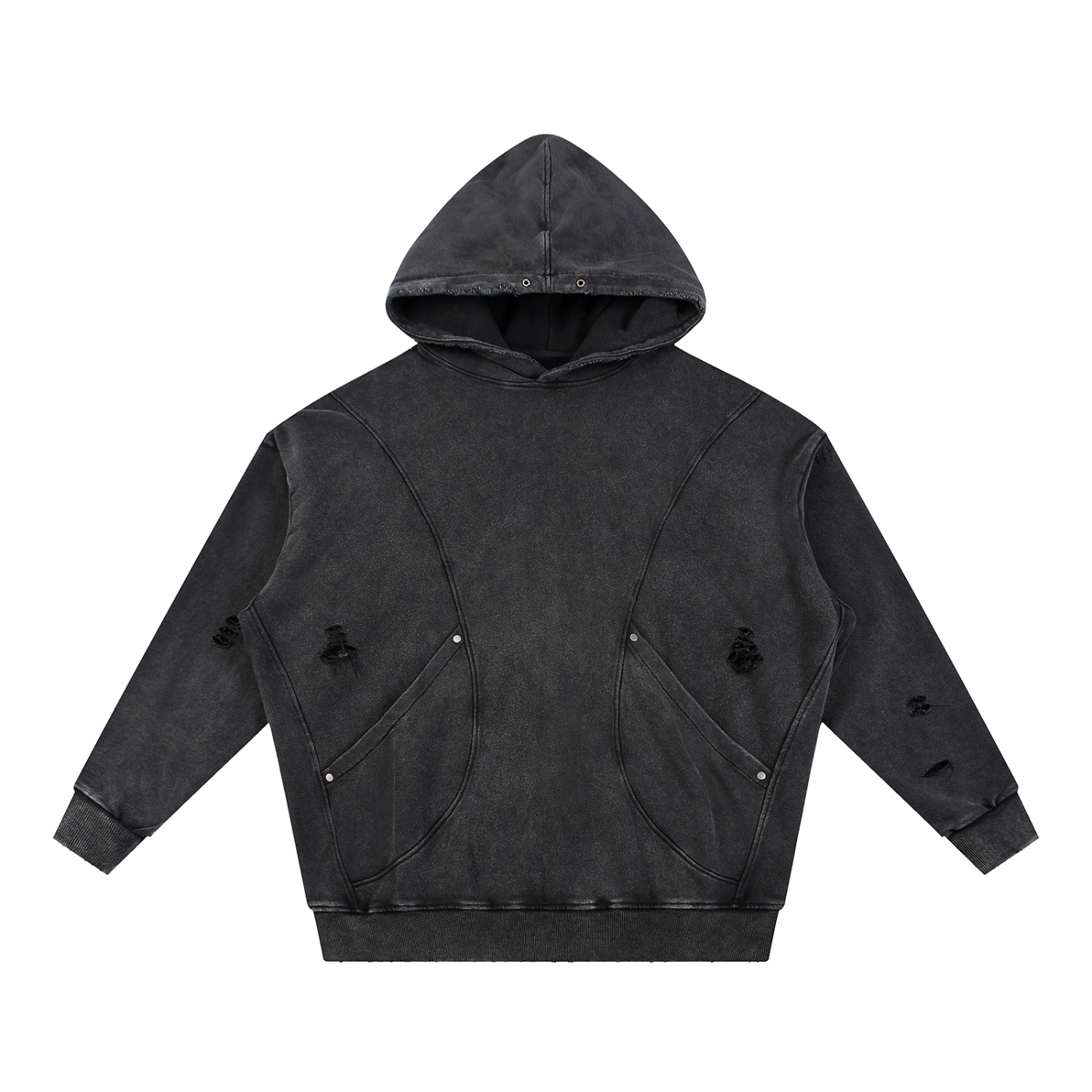 Void —  Snow Washed Distressed Panel Pocket Hoodie (420 GMS)