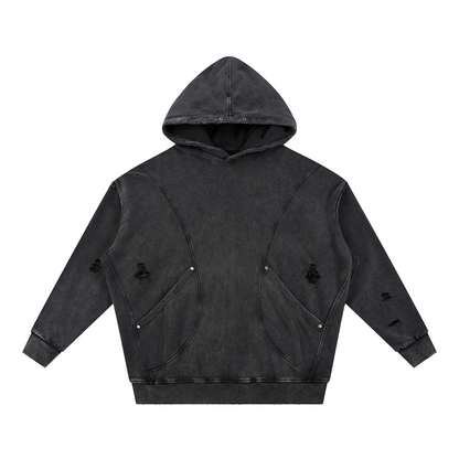 Void —  Snow Washed Distressed Panel Pocket Hoodie (420 GMS)