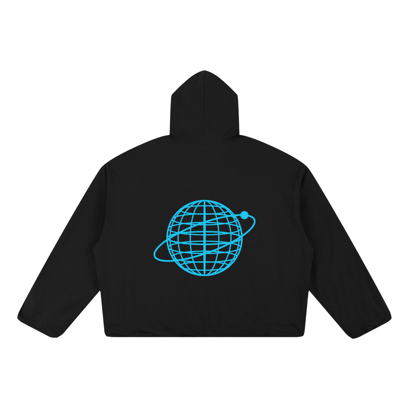 Orbital — Boxy Gather-Hem Hoodie | Wireframe Globe Techwear Streetwear Hoodie