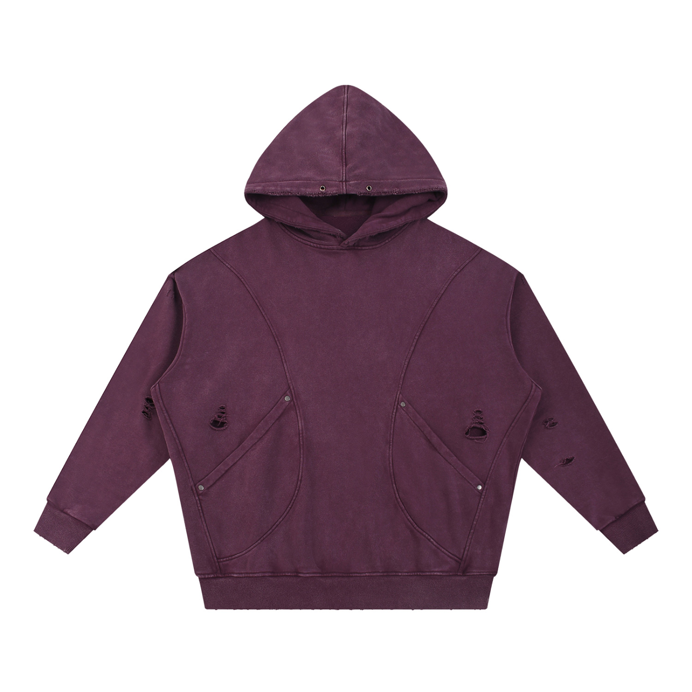 Void —  Snow Washed Distressed Panel Pocket Hoodie (420 GMS)