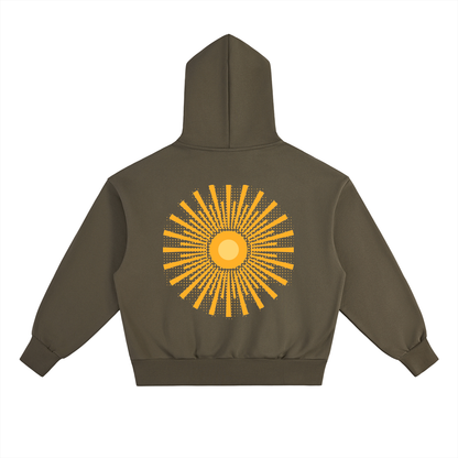 Solar Flare Hoodie — Oversized Heavyweight Streetwear Hoodie with Gold Sunburst Print (500 GMS)