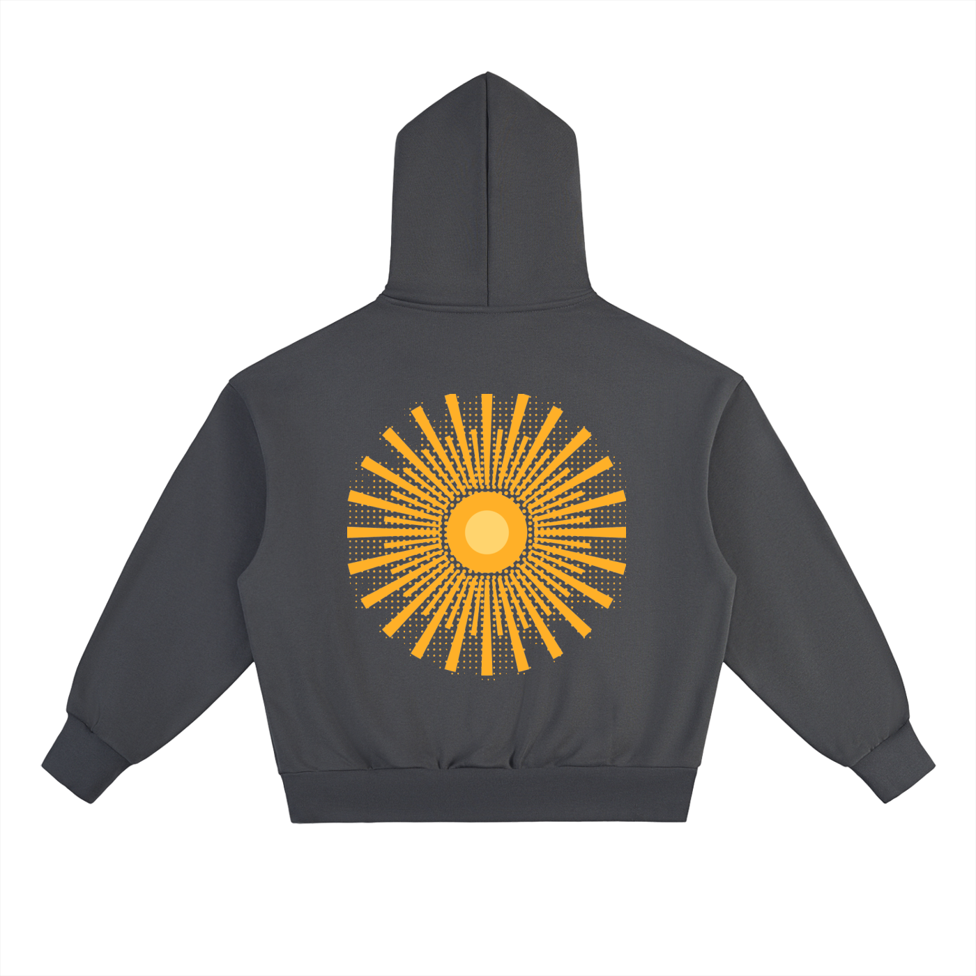 Solar Flare Hoodie — Oversized Heavyweight Streetwear Hoodie with Gold Sunburst Print (500 GMS)