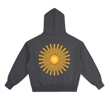 Solar Flare Hoodie — Oversized Heavyweight Streetwear Hoodie with Gold Sunburst Print (500 GMS)