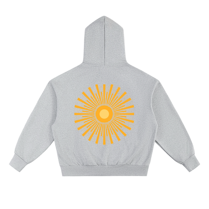 Solar Flare Hoodie — Oversized Heavyweight Streetwear Hoodie with Gold Sunburst Print (500 GMS)