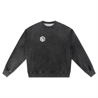 STEELVORA Cold Front — Snow Wash Oversized Crewneck Sweatshirt | Minimal Techwear Streetwear Crewneck