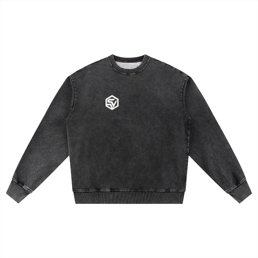 STEELVORA Cold Front — Snow Wash Oversized Crewneck Sweatshirt | Minimal Techwear Streetwear Crewneck