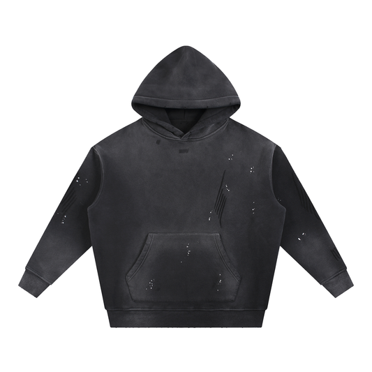 STEELVORA Nocturne — Vintage Washed Frayed Fleece Hoodie | Elegant Moonlit After-Hours Streetwear Hoodie