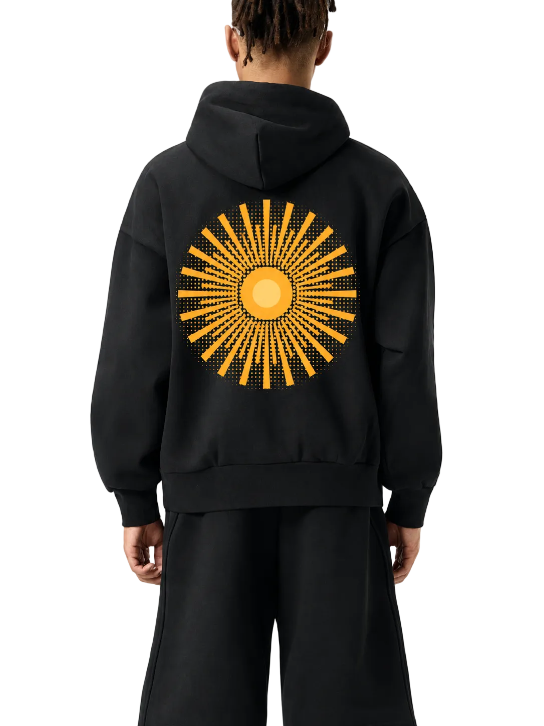 Solar Flare Hoodie — Oversized Heavyweight Streetwear Hoodie with Gold Sunburst Print (500 GMS)