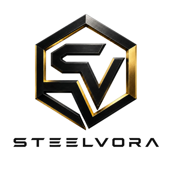 Steelvora premium black and gold SV monogram logo
