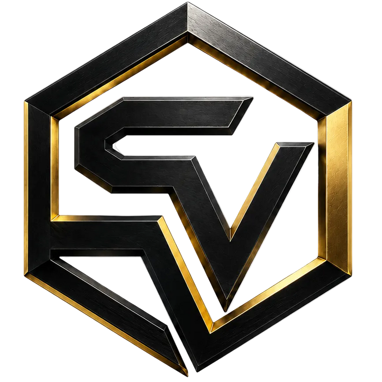 Steelvora premium black and gold SV monogram logo