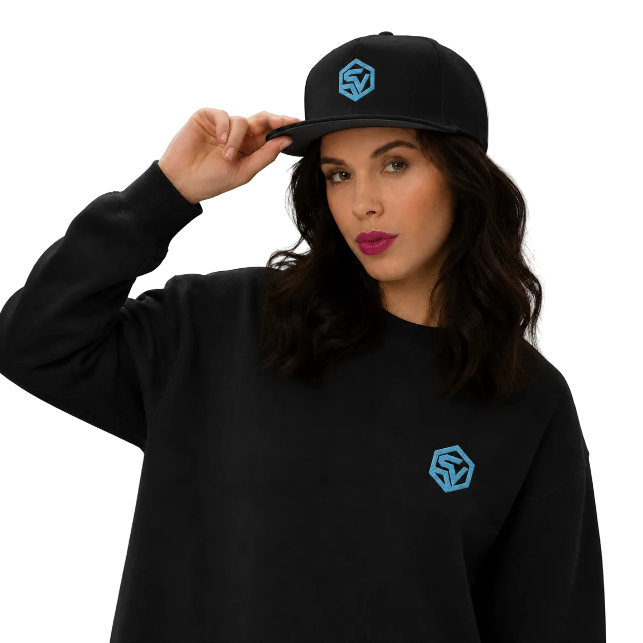 Orbital Snapback — Cyan SV Embroidered Black Cap | Wireframe Techwear Streetwear Hat