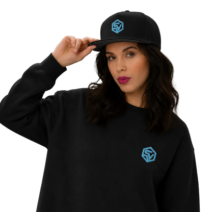 Orbital Snapback — Cyan SV Embroidered Black Cap | Wireframe Techwear Streetwear Hat