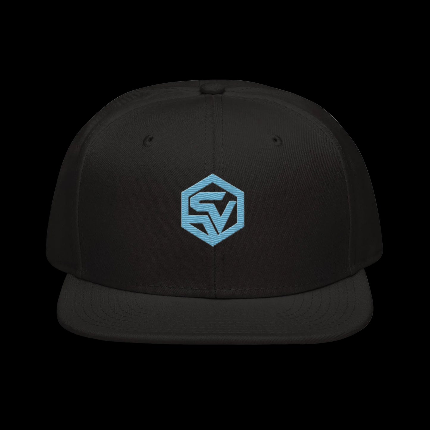 Orbital Snapback — Cyan SV Embroidered Black Cap | Wireframe Techwear Streetwear Hat