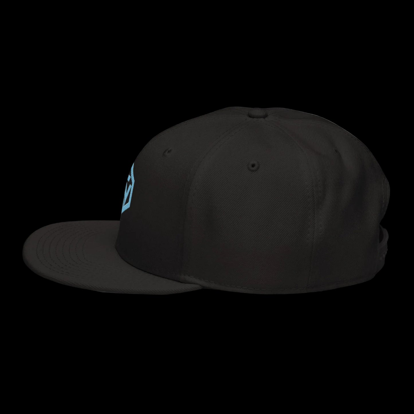 Orbital Snapback — Cyan SV Embroidered Black Cap | Wireframe Techwear Streetwear Hat